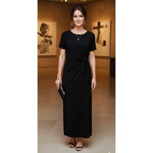 Rachel Zoe Black Tie Waist Jersey Maxi Dress Capsule Minimalist Womens L NEW